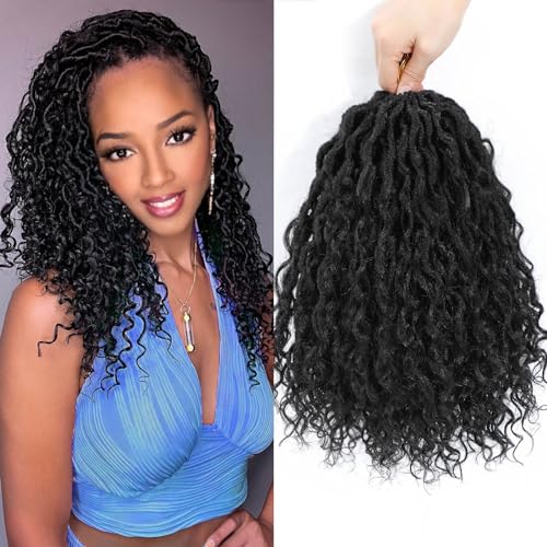 Goddess Locs Crochet Hair 14 Inch, 8 Packs Faux Locs Crochet Hair Pre Looped for Women, Boho Crochet Locs with Curly Ends (14 Inch 8 Packs, OT30#)