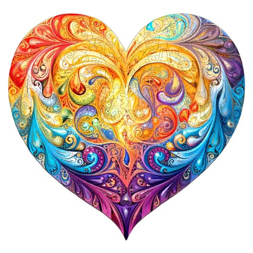 KAAYEE Heart Shaped Wooden Puzzle - 100pcs, 8.4 * 8inch, Heart Wood Puzzles with Unique Animal Pieces for Adults, Beautiful Heart Jigsaw Puzzle, Beautiful Gift for People You Love