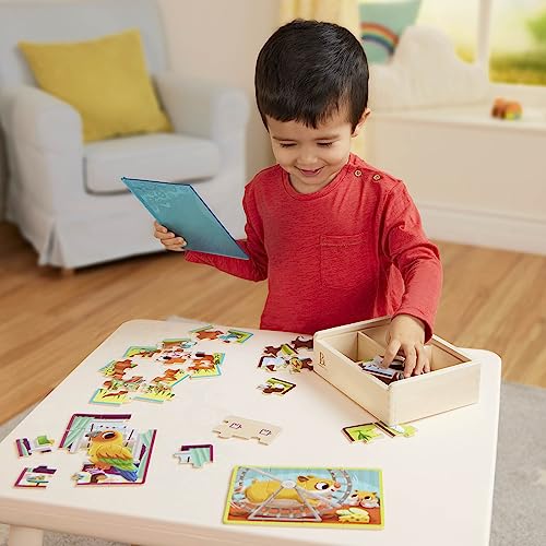 B. toys- Pack o' Puzzles 2-Pack - Pets & Dinos- Wooden Puzzle Box Set – 2 Puzzle Boxes, 8 Puzzles- 12-Piece Jigsaw Puzzles for Kids – 3 Years +