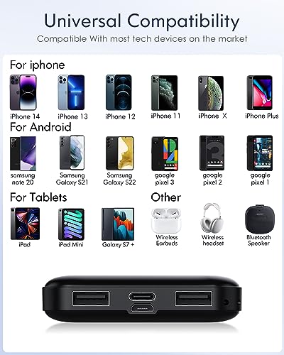 Feeke Portable-Charger-Power-Bank - 15000mAh Dual USB Power Bank Output 5V3.1A Fast Charging Portable Charger Compatible with Smartphones and All USB Devices (Black)