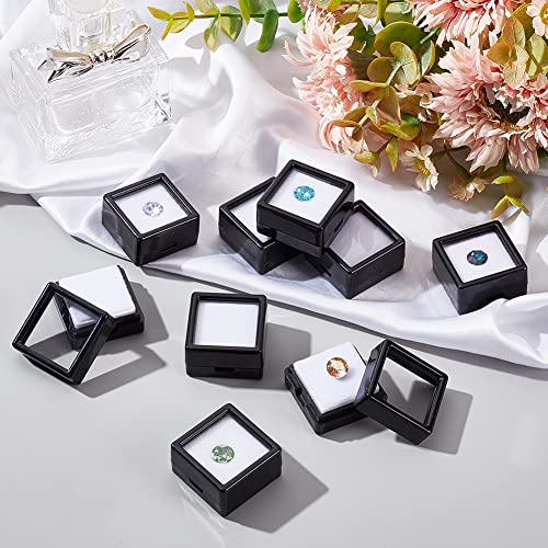 BENECREAT 36PCS Black Gemstone Display Box Mini Square Acrylic Jewelry Box Container(1.2x1.2x0.6) with Clear Top Lids and Sponge for Gems,Jewelry Packing