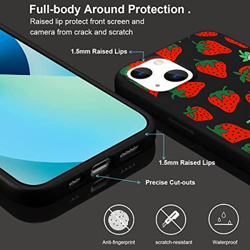 JOYLAND Liquid Silicone Case Compatible with iPhone 14,Soft Shockproof Protection Cover Support Wireless Charging Strawberry Pattern Slim Thin Designed for iPhone 14 Case Girls Women