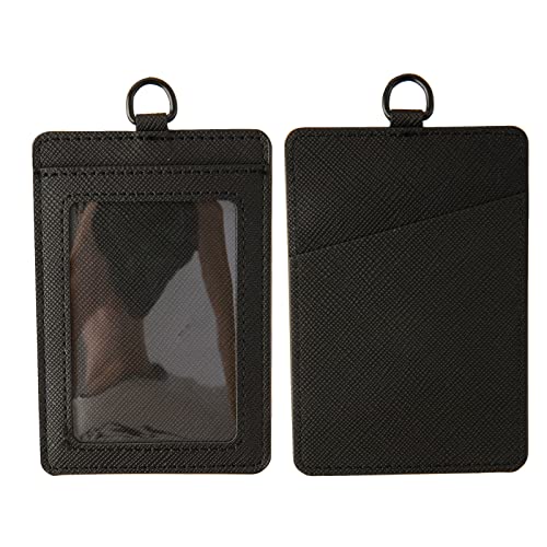 Badge Holder with Lanyard,Leather ID Card Holder,Vertical Lanyard ID Card Holder for Work Office (Black)