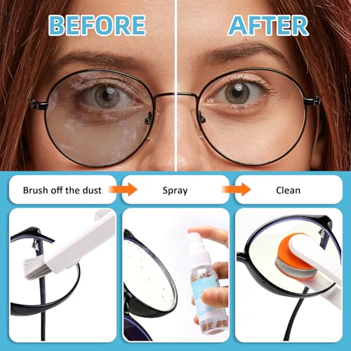 Edglete Glasses Cleaner Kit Eyeglass Cleaner - Anti Fog Eye Glass Cleaners Spray with Microfiber Lens Cleaning Cloth, Glasses Repair Kit with Screws, Portable Travel Eyeglasses Cleaning Kit with Case