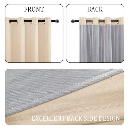 DWCN 100% Beige Blackout Curtains 84 Inches Long for Bedroom with Black Liner, Double Layer Thermal Insulated Room Darkening Window Curtain Panels with Tiebacks for Nursery Room W52 x L84, 2 Panels