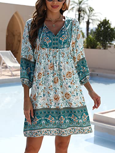 Qearal Women's Floral Summer Short Dress 2023 Casual Boho Print Vacation Dresses Black, M