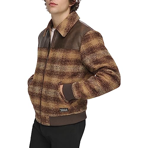 Levi's Men's Mixed Media Western Plaid Bomber Jacket, Brown Ombre