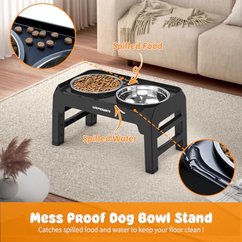 URPOWER Elevated Dog Bowls 4 Height Adjustable Raised Dog Bowl with No Spill Edge 2 Thick 50oz Stainless Steel Dog Food & Water Bowl Non-Slip Dog Bowl Stand for Small Medium Large Dogs and Pets