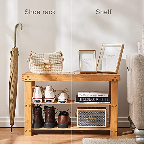 Pipishell 3 Tier Bamboo Shoe Rack Bench - Sturdy Organizer Holds up to 300lbs for Entryway, Bedroom, Living Room, Balcony