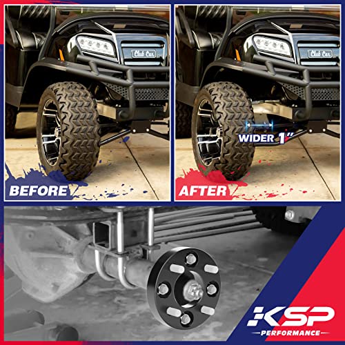 KSP 4x4 Wheel Spacers for Golf Cart, 1" ATV Wheel Spacer Fits for EZ GO EZGO Club Car, 25mm Thick 4x100 & 4x101.6mm Thread Pitch 1/2" x20 Hub bore 62mm, Black 4PCS