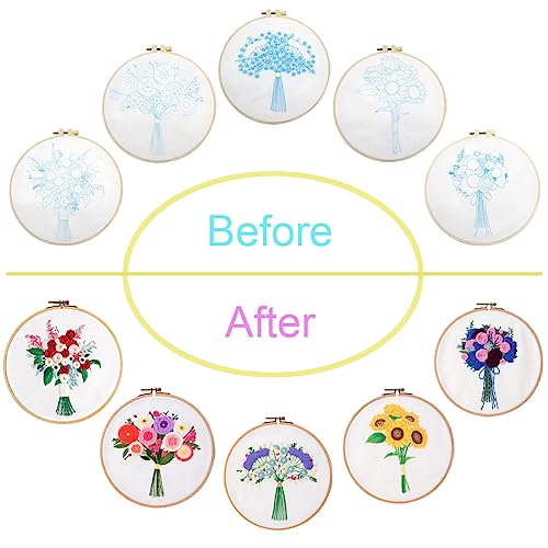 KomoDomo 5 Sets Embroidery Kit for Beginners Learn to Embroider Kit Adult Beginner Embroidery Starter Kit with Pattern and Instruction Cross Stitch Set Kids Embroidery Kit (A Bunch Flowers 5P)