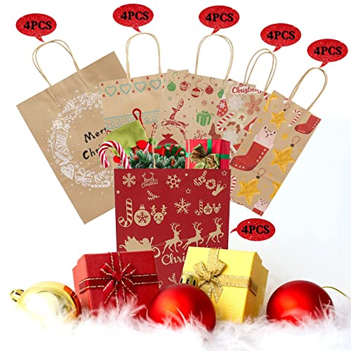 YDP Christmas Gift bags-24Count Kraft Assorted Sizes Holiday Wrapping Paper Gift Bag With Handle-Great for Christmas Gift For Women, Mum, Kids Dad (MIX, Xmas)