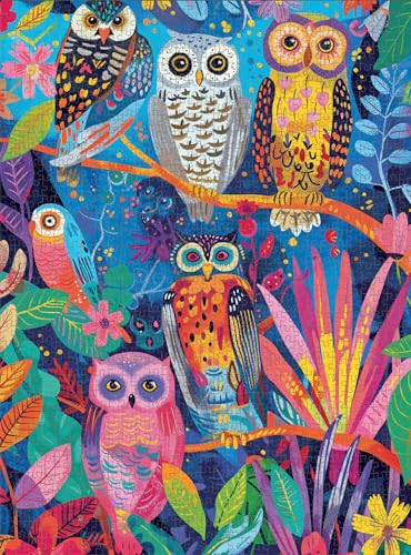 Hootenanny: Birds in Paradise by Cross & Glory - 1000 Piece Jigsaw Puzzle for Adults | Vibrant, Eco-Friendly, Indian Garden & Owl Design | Challenging and Artistic Puzzle for Adults 1000 Pieces