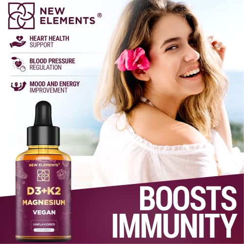 Liquid Vitamin D3 K2 10000IU with Magnesium Glycinate 5mg | VIT D3 K2 Drops for Adults | Mk7 Vitamin K2 100mcg | Vitamin D3 + K2 Supplement for Men & Women | Gluten Free | Non-GMO