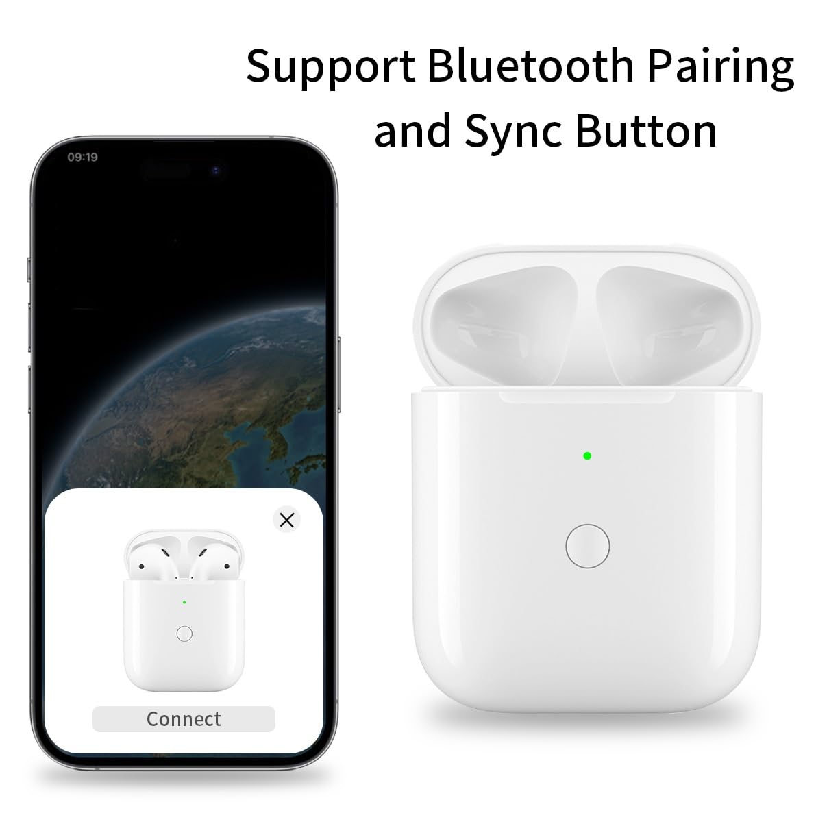 Replacement AirPod Charging Case Compatible with AirPods 1st 2nd Generation Wireless Charging case Bluetooth Pairing Sync Button (No Earbuds)