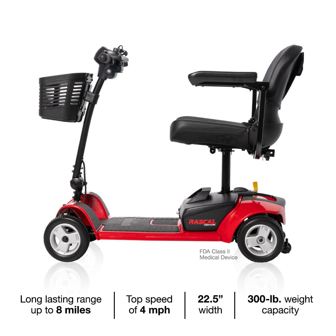 Rascal Venture 4-Wheel Portable Mobility Scooter for Travel, Easy Disassembly, Compact Design, 300 lb Capacity, Battery Included