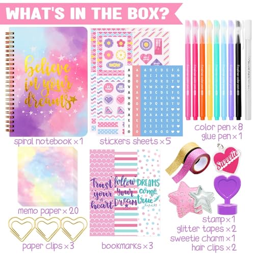 DIY Journal Kit for Girls - 48 pcs DIY Journal Set for Tween & Teen Girls, Stationery Set, Scrapbook & Diary Supplies Set, Journaling Art Crafts Kit, Ideal Gifts for 8 9 10 11 12 13 14 Year Old Girl