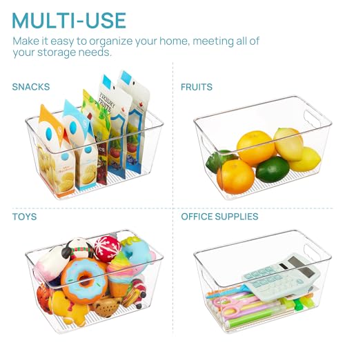 Vtopmart Clear Plastic Pantry Organizer Bins, 2 PCS Food Storage Bins with Handle for Refrigerator, Fridge, Cabinet, Kitchen, Countertops, Cupboard, Freezer Organization and Storage, BPA Free, Medium