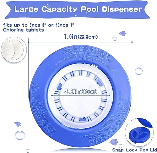 Large Floating Pool Chlorine Dispenser ，Chlorine Holder Floater with Large Capacity Fits 3 inch Tablets, Heavy-Duty Thicker Walls, Release Adjustable for Above Ground Pool（Collapsible）