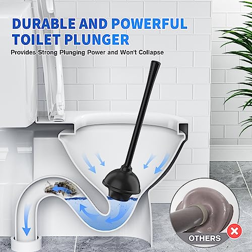 LOVLOY Toilet Plunger and Brush, Bowl Brush and Heavy Duty Toilet Plunger Set with Ventilated Holder, 2-in-1 Toilet Brush and Plunger Combo for Bathroom Cleaning (Black, 2 Set)