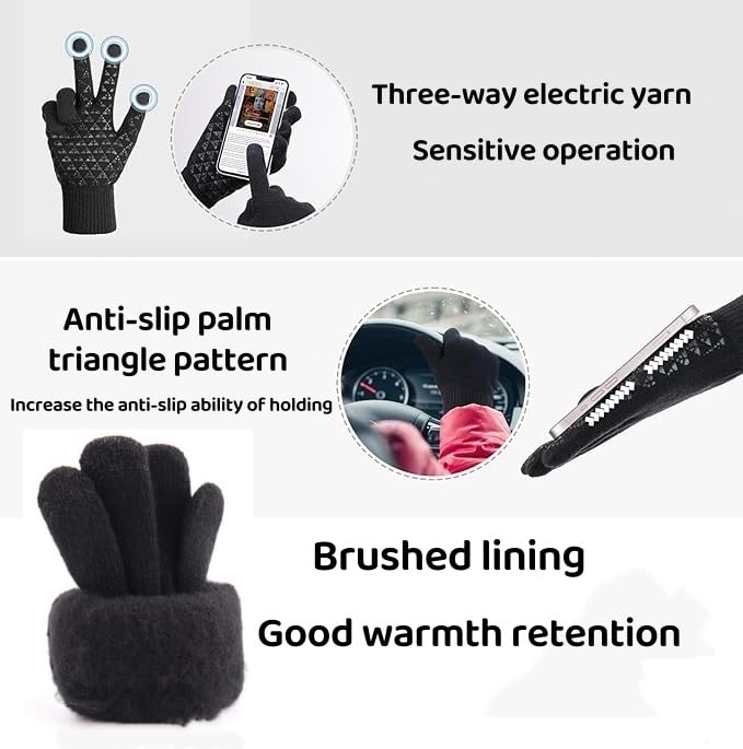 Unisex Beanie with Rechargeable LED Light, Gloves, Bluetooth Headband Black