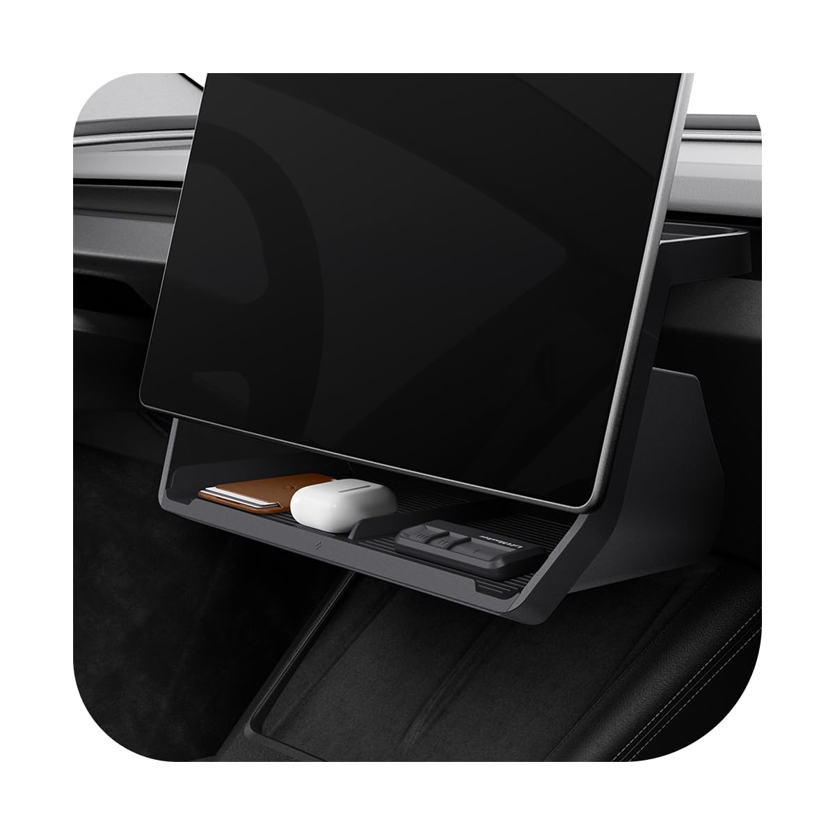 Spigen (Upgraded Under Screen Storage Organizer for Tesla Model Y Juniper (Standard, Premium & Performance 2025/2026) and Model 3 Highland (Standard, Premium & Performance 2024/25/26) - Black