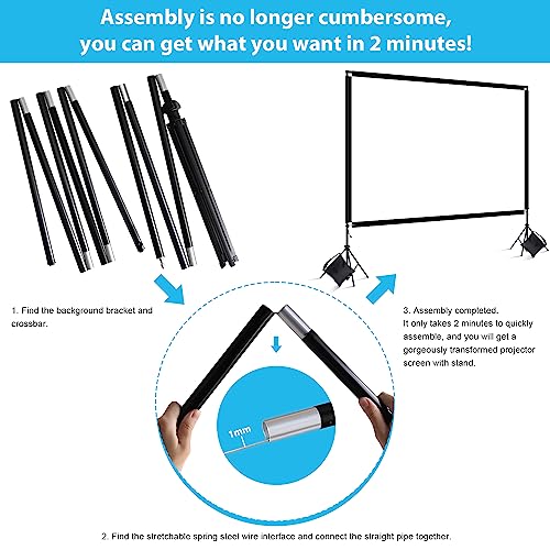 Projection Screen 120 inch - PHOPIK Outdoor Projector Screen and Stand - Portable 16:9 HD 4K Indoor Outdoor Projector Movies Screen for Home Theater Camping and Recreational Events