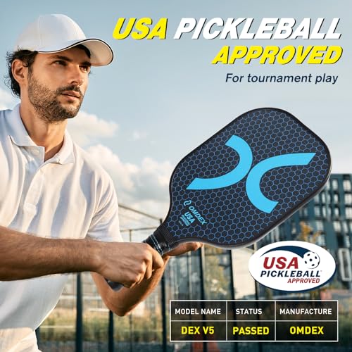 OMDEX V5 Pickleball Paddle, Carbon Fiber Pickleball Paddle (CFS) USAPA Approved, Lightweight Pickle Ball Paddle High Grit & Spin, Pickleball Racket Ideal for Novice and Professional Players