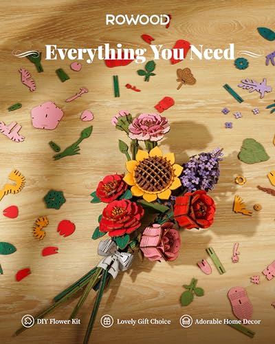 rowood Wooden Flower,DIY Flower Building Block Set Craft Kit for Kids,Mother's Day/Valentine's Day/Teacher's Day/Thanksgiving/Christmas/Birthday Gift for Mom/Grandma-Chamomile