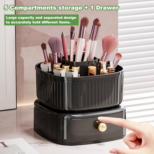 HSSPANFN 2024 New 360°Rotating Makeup Holder Organizer, Makeup Organizer with Drawers, Multifunction Desk Organizer for Vanity, Bathroom and Bedroom Desk (White)