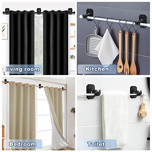 8PCS Upgraded No Drill Curtain Rod Brackets No Drilling Self Adhesive Curtain Rod Holder Hooks Nail Free Adjustable Curtain Rod Hook Curtain Hangers for Bathroom Kitchen Home Bathroom and Hotel(Black)