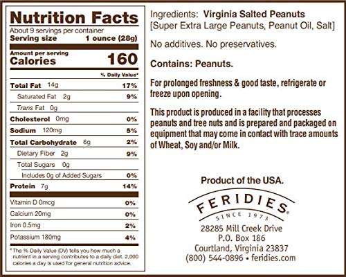 FERIDIES Assorted Snack Nut Gift Pack (Salted Virginia Peanuts, Honey Roasted Virginia Peanuts, Peanut Brittle Crunch and 5 O'Clock Crunch) - 36 ounces total