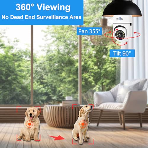 Hiseeu Light Bulb Security Camera Wireless WiFi 5G&2.4GHz,10X Zoom PTZ Light Socket Security Camera for Home, 2-Way-Audio, Auto Tracking & Alarm, 3MP Color Night Vision, SD & Cloud Storage (Dual Lens)