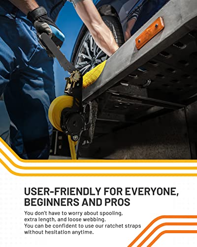 Strapinno Retractable Ratchet Tie-Down Strap, 2in x 15ft Heavy-Duty with Snap Hooks,10,000lbs Breaking Strength & 3,333lbs Working Load Limit, Comes with a 36-Inch Axle Strap (Direct Hook 1PC)