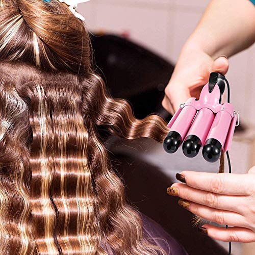 Newlemo 3 Barrel Curling Iron 25mm, 1-Inch Crimper Hair Iron Temperature Adjustable, Hair Crimper Ceramic Tourmaline Fast Heating Curling Wand with Heat Resistant Glove(Pink)