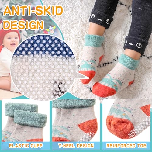 Eyean Baby Wool Grip Sock Soft Winter Warm Thick Non Slip Toddler Boy Girls Crew Socks For Children 6 Pairs (Stripe-C, 1-3 Years)