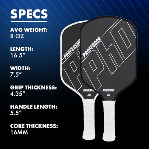 Professor PhD T700 Raw Carbon Fiber Premium Pickleball Paddle Racket - Precision Honeycomb Core - Enhanced Power & Control - USAPA Pickleball Approved