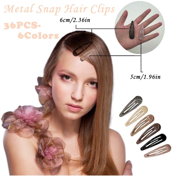 2.36Inch Medium Hair Barrettes, 36pcs Metal Snap Hair Clips,No Slip Grip,Coated Hair Pins for Women Thin And Fine Hair