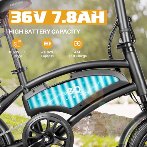 Electric Bike, 250W Brushless Motor(Peak 540W), 280.8WH Hidden Lithium-Battery, 3 Levels Assist, Dual Disc Brakes, 14" Mini Folding Ebikes for Adults and Teens Commuter Black,UL 2849 Certified