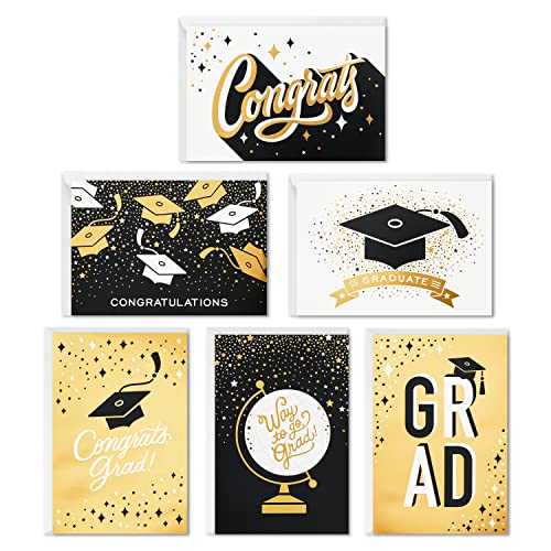 Hallmark Graduation Cards Bulk Assortment, Black and Gold (36 Cards and Envelopes, 6 Designs)