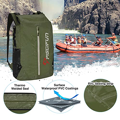 Piscifun Dry Bag Waterproof, Floating Dry Backpack, Lightweight Waterproof Dry Bag with Waist Pouch and Phone Case for Kayaking, Camping, Beach, Boating & Swimming for Men & Women Army Green 10L