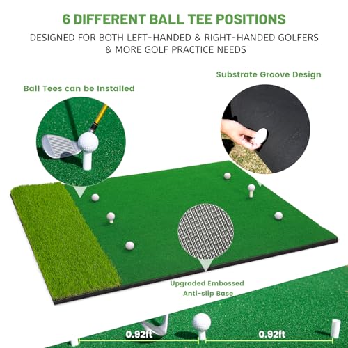 MyVoice Golf Hitting Mat - Pro 5x4ft | Premium Indoor/Outdoor Training Mat for Chipping, Swing, Driving | 2 Grass Turf Options, Thickened Design (21/45mm) | High-Elastic, Non-Slip Base