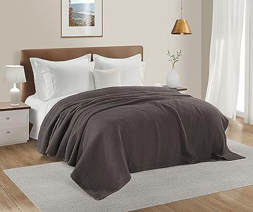 Queen Size Cotton Waffle Blanket - Breathable & Soft, Perfect for Queen & Full Size Beds (90 X 90 Inches), Lightweight Mint Green Blanket