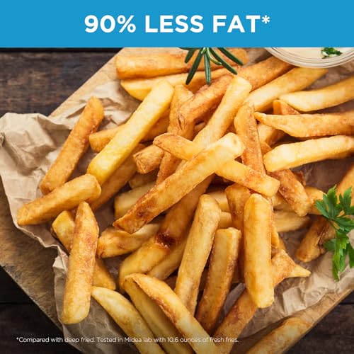 Midea Air Fryer 5.5QT, Heatexpress Rapid Air Technology, 9 Preset Menus, Quick and Easy Meals, 1 Minute Button and Favorite Function, 90% less oil, Easy to Clean, Varied Recipes