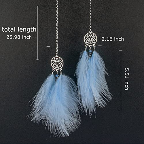 Feather Dream Catcher Crystal Charm Bling Car Deco Rear View Mirror Car Pendant Hanging Car Styling Accessories (Blue)