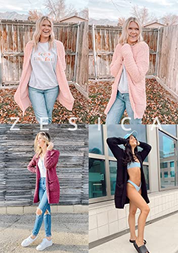 ZESICA Women's 2024 Fall Casual Long Sleeve Open Front Soft Chunky Knit Sweater Cardigan Outerwear,Tearose,Medium