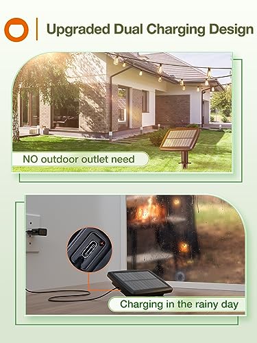 addlon 33(27+6) FT Solar String Lights Waterproof,Patio Lights Solar Powered with Remote& USB Port 12+1 LED Shatterproof Bulbs 3 Lighting Modes Outdoor Lights for Camping Backyard Garden