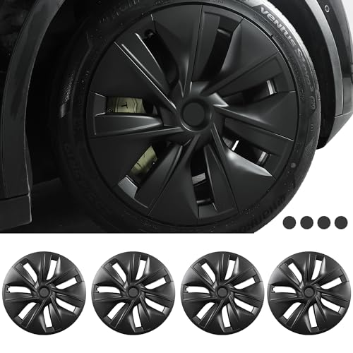 FORAUTOMOD Tesla Model Y 2024 Wheel Covers 19 Inch, Tesla Model Y Hubcaps, Matte Black Wheel Cover HubCaps Compatible with Tesla Model Y 2021-2024, Tesla Model Y Accessories, Set of 4 (Asymmetry)