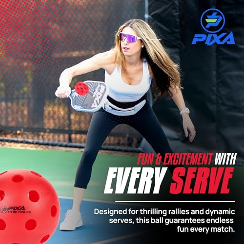 PIXA Titan Pro 26 Injection Molded Indoor Pickleball - USAPA Approved, Tournament Play, Durable Indoor Pickleballs, Consistent Bounce, Smooth Flight, Ideal for Competitive Play- Bright Red, Pack of 6