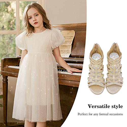 LAURMOSA Little Girls Fancy Dress Shoes Gold Champagne Pump Sandals High Heels Princess Birthday Party Flower Girl Wedding (L1007Cham 11)